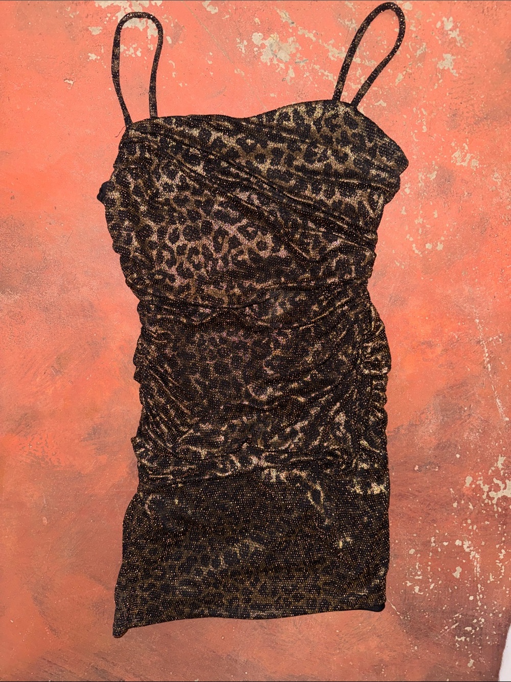 Leith Leopard-Print Ruched Mini Dress - Black and Gold